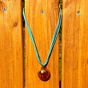 Gold and turquoise glass necklace
